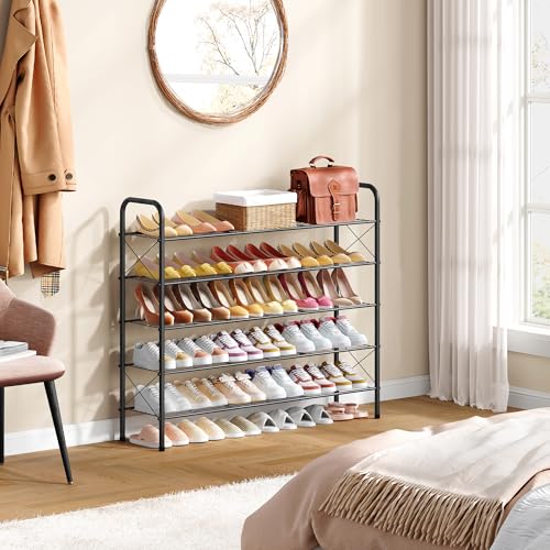 Hoctieon 5 Tier Mesh Style Shoe Rack, Entryway Shoe Shelf, Shoe Storage Organizer, Shoe Rack for Closet, Space Save for Bathroom, Garage, Hallway, Bedroom, Living Room, Black - color: Black, size: 5 Tier