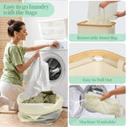 Yecaye 100L Large Capacity Laundry Hamper – Foldable Rolling Laundry Basket, Mobile Clothes Hamper with Wheels, Removable Inner Bag, Bamboo Handle Lid Laundry Bin – Multi-Use Storage,Beige - color: beige