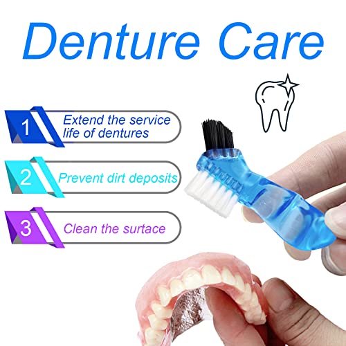 Keedolla Denture Cup Orthodontic Retainer Case, Denture Bath Box Dental Mouthguard Case Cleaning with Brush, Strainer Basket and Lid Waterproof - Blue - color: Bluw