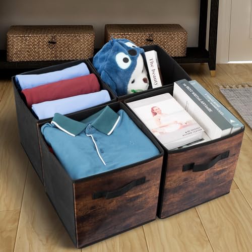 EWES 13 Inch Fabric Storage Cubes, 8 Pack Foldable Storage Bins with Handle, Storage Baskets Box for Shelves, Closet, Organizer, Rustic Brown and Black - color: 8 Pack Brown, size: 13 Inch