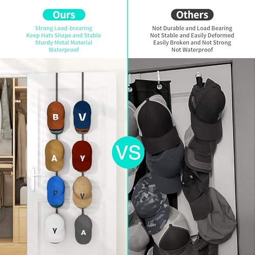 HapiRm Over Door Hat Rack - 2 Packs Hat Organizer with 8 Hooks Design, Hanging Baseball Cap Organizer Storage Holds Up to 40 Caps for Door, Bedroom, Closet (Brown) - color: Brown, size: 2 Pack