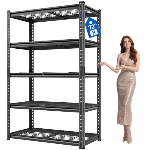 REIBII 40" W Metal Storage Shelves, 5 Tier Steel Garage Shelves, 72" H Adjustable Industrial Shelving Unit and Storage Shelf for Kitchen, Office, Basement, Pantry, Closet, Shed, 2750LBS - size: 40"Wx16"D x 72"H