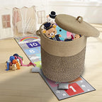 Extra Large Storage Basket with Lid 60L, 16"Wx18"H Woven Laundry Hamper Basket with Handle, Jute Rope Wicker Basket Blankets Pillows Storage in Living Room Baby Nursery, Jute/Black Mix includes Lid - color: Jute/Black Mix-16"Wx18"H