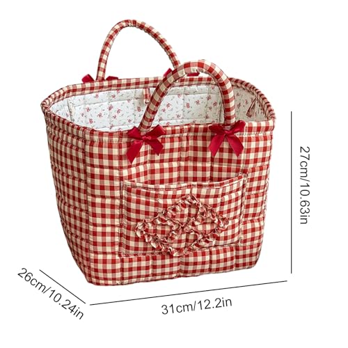Quilted Fabric Basket Car Storage Basket Boho Floral Laundry Hamper for Nursery Bedroom & Living Room | Organize Clothes Toys (Red Gingham Check) - color: Red Gingham Check
