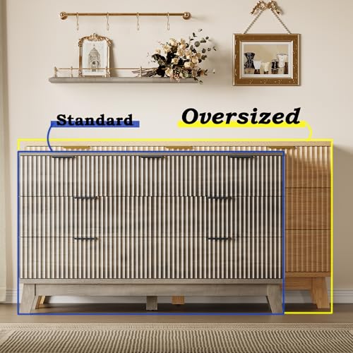 BORNOON 57" Long Dresser for Bedroom, 7-Drawer Fluted Chest, Wide Wood Storage Dresser with Metal Slides and Handles, Stable Base, Modern Clothes Organizer for Primary Suite, Guest Room, Nursery - color: Rustic Drift, size: XL 7-Drawer