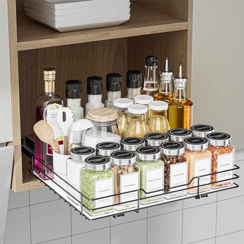 BOIVSHI Spice Rack Organizer for Cabinet, 1 Tier Pull Out Spice Rack, Spice Organizer for Cabinet, Kitchen and Pantry, Fits Spices, Sauces, Canned Food (12.5''Wx10.5''Dx2.5''H) - size: 1 Tier,12.5''Wx10.5''Dx2.5''H