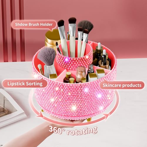 fanado Bling 360° Rotate Makeup Brush Holder Organizer, Makeup Organizers Countertop, Makeup organization and Skincare Storage for Vanity, Gift for Women Girls (Bling dz-Pink) - color: Bling dz-Pink