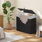 Greenstell Laundry Hamper with Lid, 125L Wicker Laundry Baskets with 2 Removable Liner Bags & 5 Mesh Laundry Bags, Handwoven Rattan Clothes Hamper with Handles for Clothes in Bathroom, Bedroom - color: Light Black