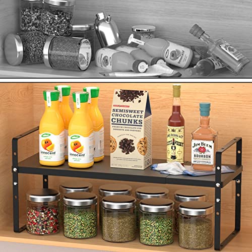 Jojocross Expandable Stackable Spice Rack Cabinet Shelf Organizer in Cabinets Shelves Kitchen Cupboard Organization Stack up Racks Pantry Countertop Storage Large/Black 1 Pack - color: 1 Pack/Black, size: L:10.04"D x 16.6"W x 5.75"H