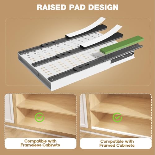 Seinloes 2 Pack Pull Out Cabinet Organizer With Raising Pad for Framed Cabinets,Expandable Width (11"-16") and Depth (17"-24"),3 Slide Rails Slide Out Drawers with Handle,No-Drill Roll Out Shelf,White - color: White, size: 11"-16"W x 17"-24"D(2Pack)