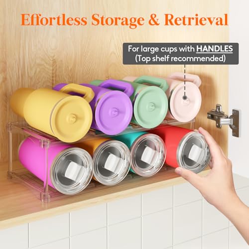 Lifewit Stackable Bottle Storage Organizer, Clear Freestanding Wine Holder for Cabinet, Large Slot Water Bottle Tumbler Cup Organizer for Pantry, Plastic Wine Rack for Fridge Cellar, 2Tier Hold 8 - size: 2 Tier-8 Bottle
