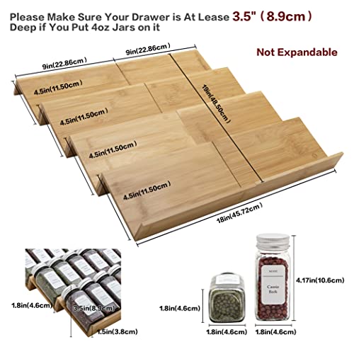 Bamboo Spice Rack Drawer Organizer - 8 Pieces Set- 9" Wide Per Piece - Combine Pieces Into 18" Wide Rack (9" or 18") - size: 18"