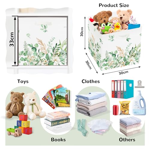 Clastyle 3 pcs Leaf Women Cube Storage Unit Boxes Foldable Kallax Box for Shelves Ladies Girls Storage Baskets for Book Clothes Toy Organizer, Green, 11.8x11.8x11.8 in - color: Green