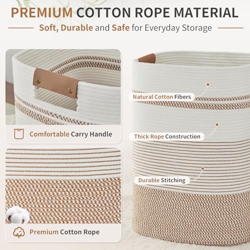 AINUOQI Laundry Basket with Handles - Blanket Basket & Hampers for Bedroom Aesthetic, Laundry Hamper & Blanket Storage for Living Room, Clothes Hamper, Tall, Large 17" x 14" x 22”, Brown & White - color: Brown & White, size: 85L