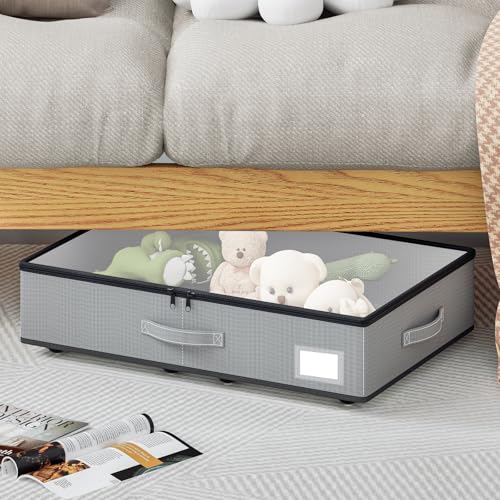 EE-RoomWorld Under Bed Storage with Wheels, No Assemble Required 5.5 inches height grey under bed storage bins,Low Profile Rolling Underbed Shoe Storage containers，dorm underbed storage drawers - color: Grey, size: 5.5 inch height