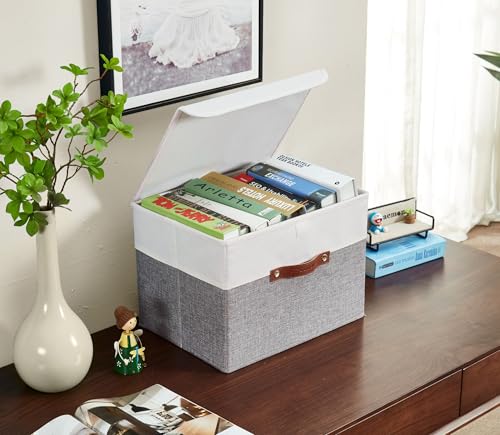 DECOMOMO Fabric Storage Bins with Lid, Storage Baskets for Shelves (Grey and White, 3 Pack) - color: Grey and White, size: Large