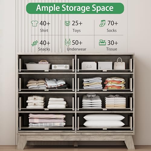 Fluted Dresser for Bedroom with 8 Drawers, 48" Wide Modern Chest of Drawers with Metal Handle, Wooden Dresser TV Stand, Wood Closet Clothes Storage Drawer Organizer for Living Room, Hallway, Grey - color: Grey, size: 15.6"D x 47.2"W x 38.2"H (8 Drawers)
