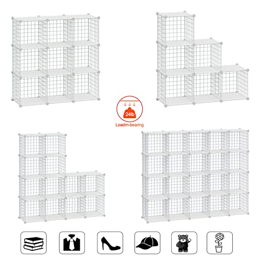 HUBSON Wire Cube Storage Organizer, Book/Toy/Craft/Potted Plants and petCloset Organizers and Storage Shelves, 9-Cube Freely Combinable Metal Grids Storage Shelf,White Plus Iron - color: White Plus Iron, size: 9 Cubes