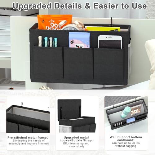Edudif Dual-purpose Bedside Caddy Bedside Organizer, Bed Caddy with 6 Pockets, Versatile Bedside Storage Solution Magazine Remotes holder, ideal for Home, Dorm, Hospital, Crib Bed (Black) - color: Black