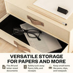 Bigso Birger 2 Drawers - Desktop Drawers for A4 and Letter Size Papers and Documents - Tabletop Drawers with Leather Handles - 13.1 in x 10 in x 5.7 in - Cream - color: Cream