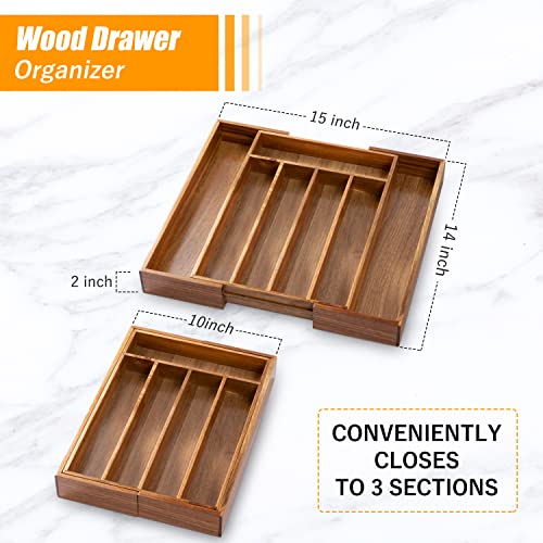 Bellsal Acacia Silverware Organizer Kitchen Drawer Organizer Expandable Bamboo Utensil Holder Cutlery Tray for Kitchen Utensil and Flatware Bedroom Office - color: Acacia, size: 7 Slots Expandable