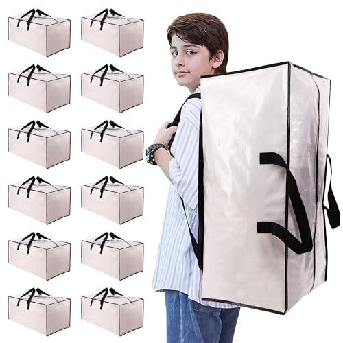 NATURELUX Heavy Duty Moving Bags with Backpack Straps and Strong Handles, Alternative to Moving Boxes and Storage Totes for Dorm Room Essentials, 12 Pack, Clear - color: Clear, size: 93 L - 12 pcs - Backpack