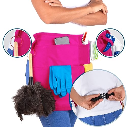 5-Pocket Waterproof Professional Cleaning Apron. Made for Pro Cleaners. Like a Cleaning Caddy Around Your Waist - color: Hot Pink, style: Standard