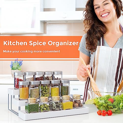 Expandable Spice Rack Organizer for Cabinet - 3 Tier Adjustable Cabinet Spice Organizer Easy Visibility - Spice Organizer for Cabinet Countertop Cupboard Pantry Organization (White) - color: White -Fits 9.5'' Deep Cabinet, size: 1 Pack