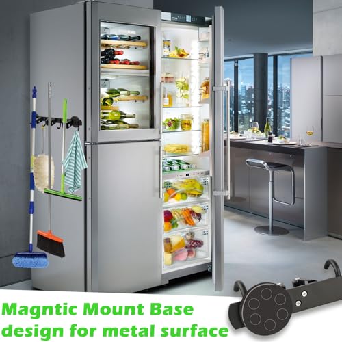 Strong Magnetic Mop Broom Holder, Heavy Duty Magnetic Mop Hanger for Refrigerators, Anti-Slip Magnet Wall Mounted Broom Holder Storage Rack for Laundry Garage Kitchen Workshops Shed - size: Black D57 Magnetic Broom Holder