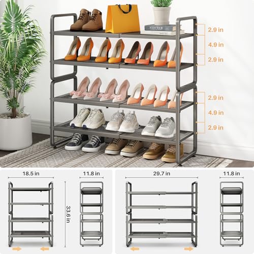 SNTD Shoe Rack - Expandable Shoe Organizer for Closet, Adjustable Metal Shoe Shelf Storage, Stackable Long Shoe Stand Holder for Garage, Entryway, Door Entrance (Grey, 4-Tier) - color: Grey, size: 4-Tier