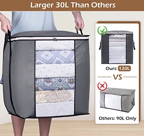 SLEEPING LAMB 120L Extra Large Blanket Storage Bags Breathable Clothes Storage Containers for King Comforter Bedding Pillow Sheet, Reinforced Handles, Grey - size: 20"L x 16"W x 22.3"H