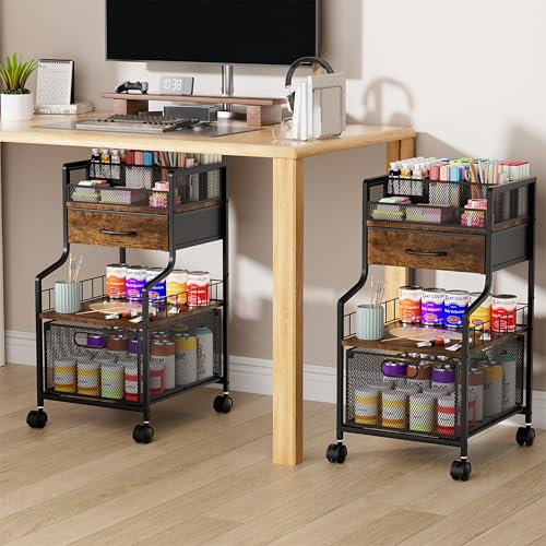 SWTYMIKI Rolling Under Desk Storage - Storage Cart with Drawers & DIY Divider - Art Cart Organizer on Wheels - Craft Rolling Utility Cart for Office, Craft Room & Studio Espresso - color: Espresso