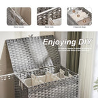 Laundry Hamper with Lid, 190L Large Laundry Basket 3 Section with 6 Removable Liner Bags & 3 Mesh Laundry Bags, Handwoven Rattan Clothes Hamper with Heightened Feet, No Install Needed, Grey - color: Grey