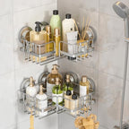 TAILI Corner-adaptive Suction Cup Shower Caddy 2 Pack, Stainless Steel Rustproof Corner Shower Shelves, Drill-Free Wall Mounted Baskets, Large Capacity, Removable Suction Cup Bathroom Organizer, Gray - style: Corner-adaptive, Grey