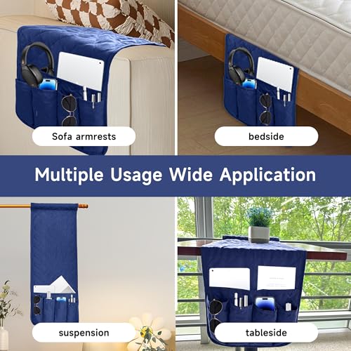 MEHIDFY Sofa Armrest Caddy, Waterproof Bedside Storage Organizer, Non Slip Armchair Pockets, Remote Control Holder for Couch, Handy Pouches with 6 Pockets for TV Remote, Phone, Magazine(Blue) - color: Blue