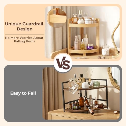 2026 New Bamboo Standing Shelf, 2 Tier Corner Shelf Stand, bathroom counter/sink organizer, Triangular Curved Corner Shelf Stand for Space-Saaving Display Ideal for Bathroom/Kitchen/Living Room - size: 2-Tier