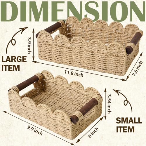 Cute Scalloped Basket, Handwoven Toilet Paper Storage with Built-in Handles, Wicker Basket for Organizing, Decoration and Home(Set of 2) - color: Beige