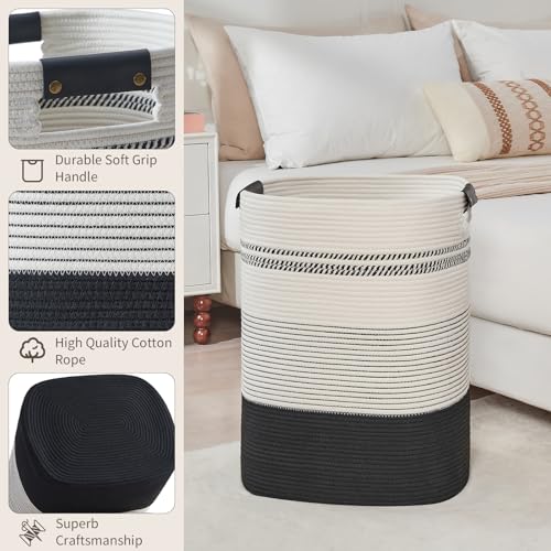 AINUOQI Laundry Basket with Handles - Blanket Basket & Hampers for Bedroom Aesthetic, Laundry Hamper & Blanket Storage for Living Room, Clothes Hamper, Tall, Large 17" x 14" x 22”, Black & White - color: Black & White, size: 85L