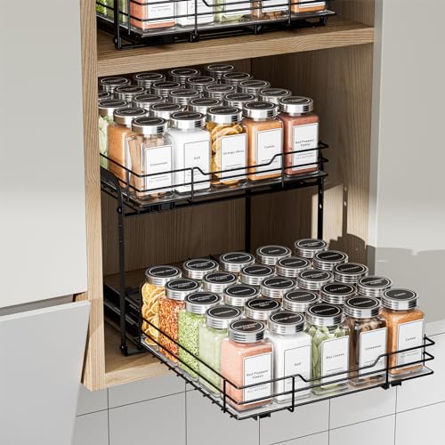 BOIVSHI 2-Tier Spice Rack Organizer, Pull Out Spice Rack for Cabinet, Height Adjustable Heavy Duty Metal Basket for Inside Cabinet & Pantry (11.5''Wx10.5''Dx9.5''H) - size: 2 Tier,11.5''Wx10.5''Dx9.5''H