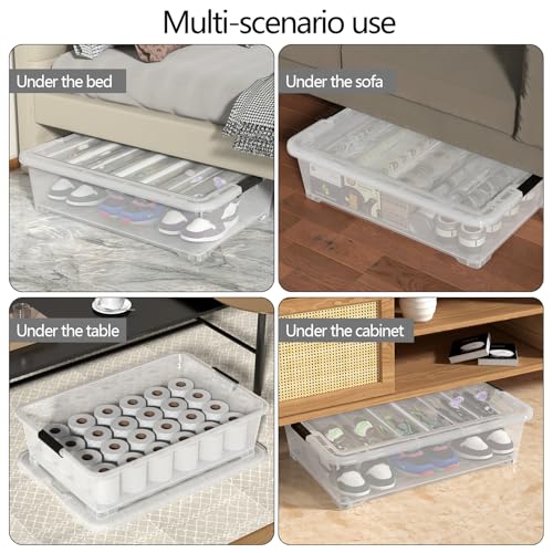 50 Quart Plastic Under Bed Storage Boxes, Clear Under Bed Storage Containers with Wheels, 3-Pack - size: 50L