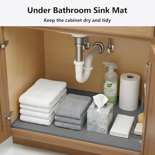 Mateeylife Under Sink Mats for Kitchen Waterproof 31"X22", Undersink Protectors，Silicone Mat Cabinet Liner, Under Sink Organizer for Bathroom and Kitchen，Boot Tray Pet Food Mat, Dark Grey - color: Dark Grey, size: 22''W x 31''L