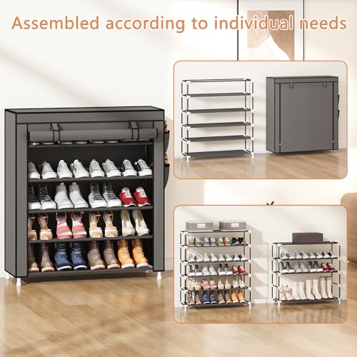 Laiensia 5-Tier Vertical Shoe Rack Organizer, Space Saving Shoe Storage Organizer, Non-Woven Cover Shoe Shelf Holds 20-25 Pairs for Bedroom, Hallway, Closet Entryway, Grey - color: Grey, size: 5-tier