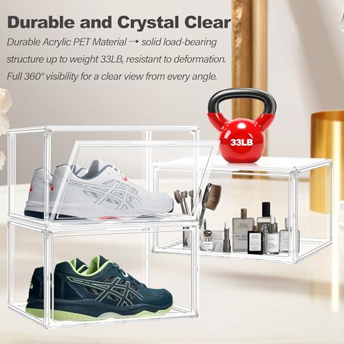Size 14 Acrylic Sneaker Shoe Display Case, Transparent Shoe Box Storage Bins Clear Plastic Stackable Boot Handbag Organizer Containers with Lids for Shoes, Figure, Collectible, Purse, 1Pack - color: Clear, size: Large