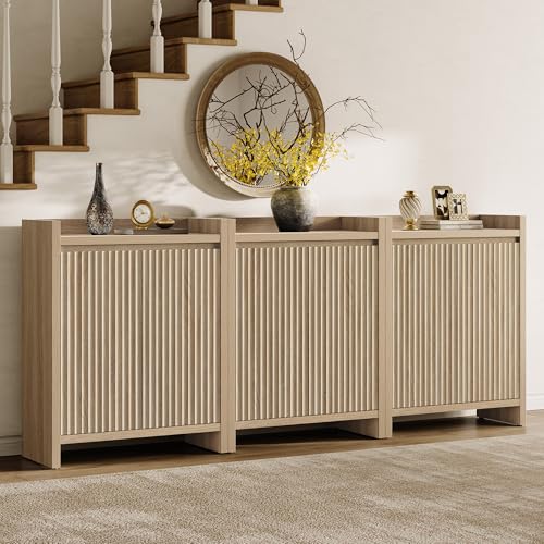 SICOTAS Shoe Cabinet - Fluted Shoe Storage Cabinet for Entryway, 72-Pair Shoes Organizer with Doors & Adjustable Shelves, 3 Pieces Large Shoes Rack Entrance Storage Cabinet for Hallway, Living Room - color: Reclaimed Light Oak, size: 3 Pieces