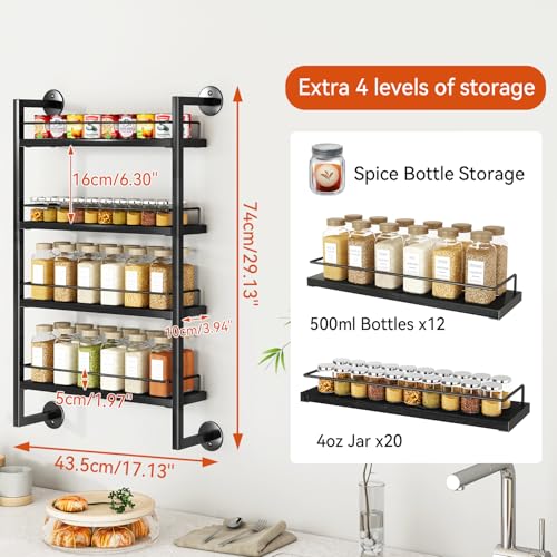 IBUYKE Spice Rack Wall Mount,4 Tier Hanging Seasoning Organizer, Spice Rack for Wall for up to 50 Jars,Spice Organization for Kitchen Cabinet,Living Room,Bathroom,Pantry,Black UTLJ016B - color: Black