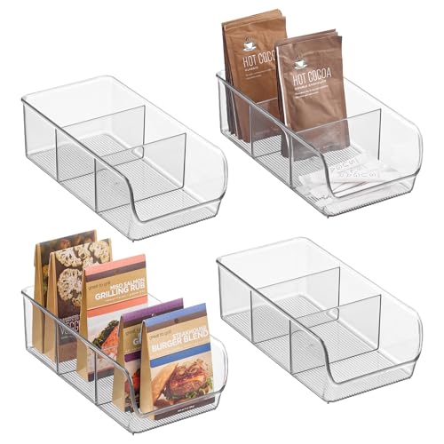 iDesign Stackable 3-Section Divided Storage Bin for Pantry, Fridge, or Cabinet - Set of 4 - Clear - style: Pack of 4