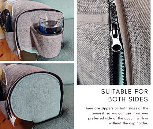 Couch Caddy - Armchair Caddy Remote Control Holder Armrest Organizer Recliner Non Slip Arm Chair Couch Cup Holder 6 Storage Pockets Drink Caddie Gray (8 Inches) - size: 8 Inches