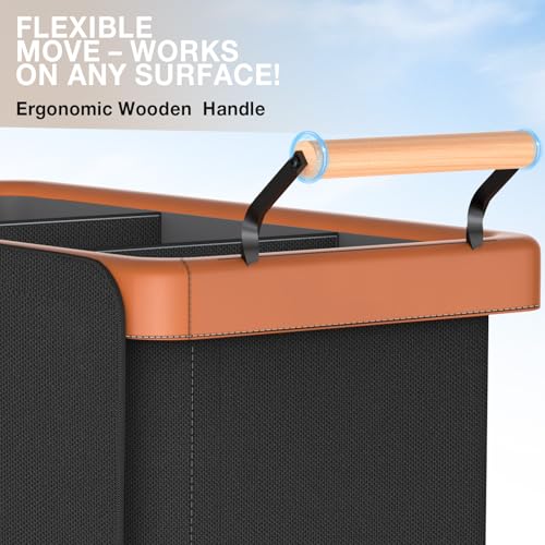 60 Gal (230L) Laundry Hamper 3 Section with Lid, Leather Patchwork Laundry Sorter with Rolling Lockable Wheels and Handle, Laundry Basket Organizer for Laundry Room, Bedroom and Bathroom - Black - color: Black-3 Section, size: 3 Section