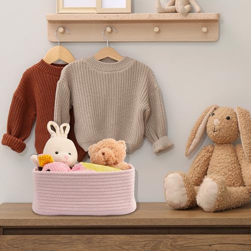 XUANGUO Small Woven Storage Baskets 13“X9”X5“ Decorative Rope Bins for Organizing Shelves, Closets, and Toys, Empty Gift Baskets, Cute Organizer Basket for Home and Office (pink, Large) - color: pink, size: Large