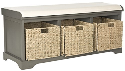 Safavieh American Homes Collection Lonan Grey and White Wicker Storage Bench - color: Grey